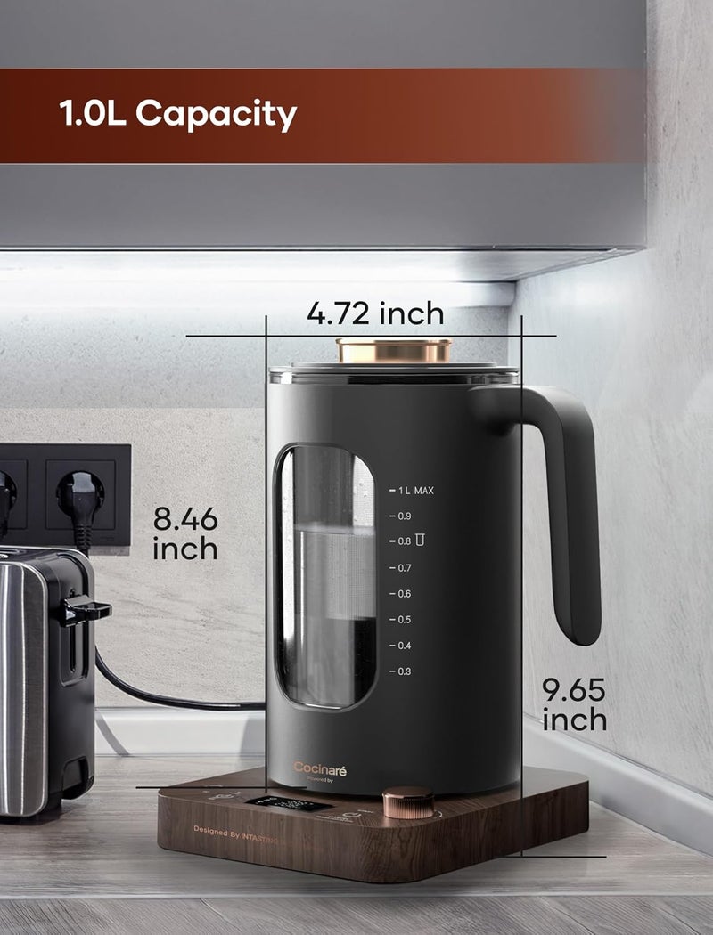 intasting Electric Tea Kettle, Glass Electric Kettle with tea Infuser and Precise knob temperature control, 1200W Fast Heating, BPA-Free, Easy to Clean, for Tea and coffee, 1 Liter (Wood) - Image 5